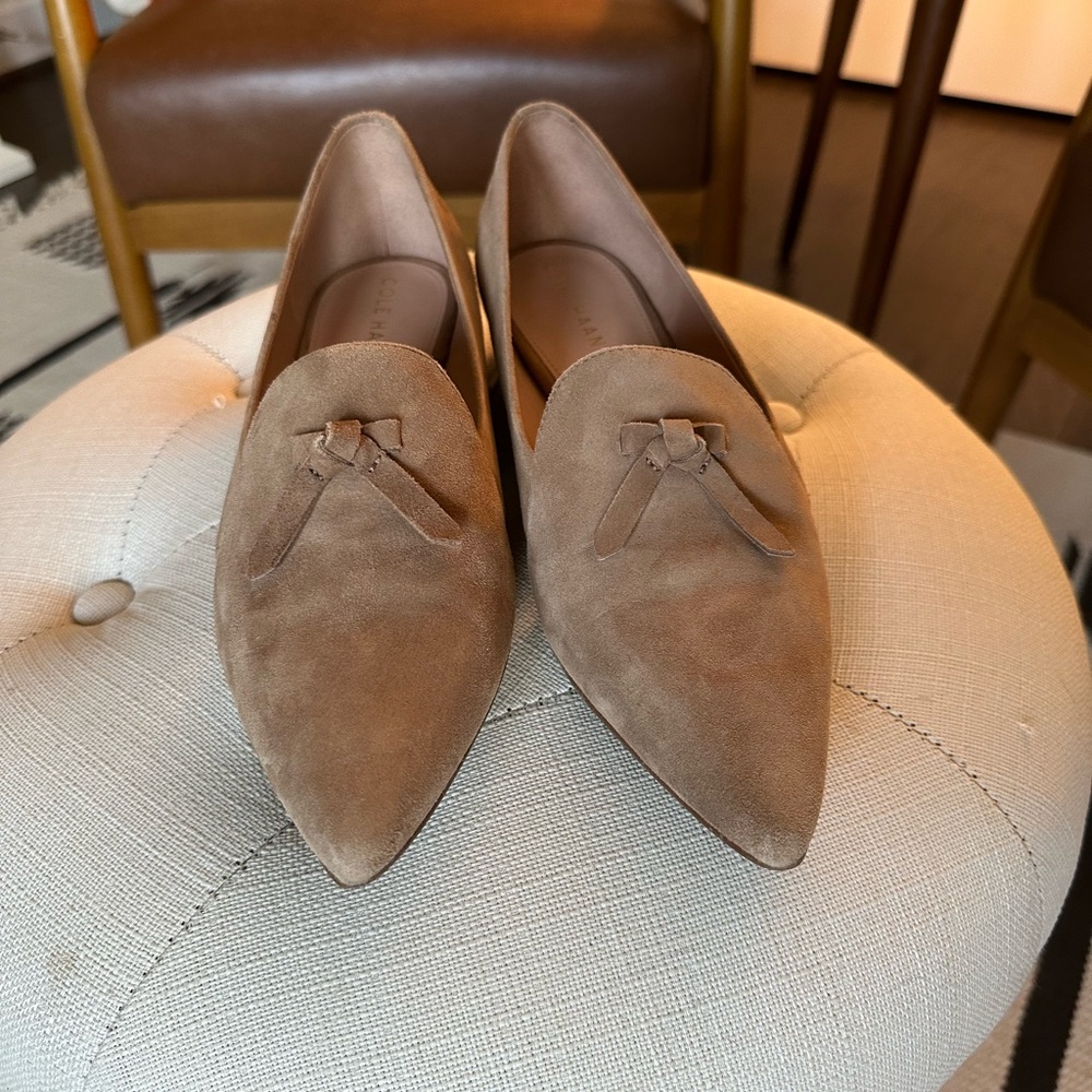 Cole Haan Vanya Block Tan Suede Flats